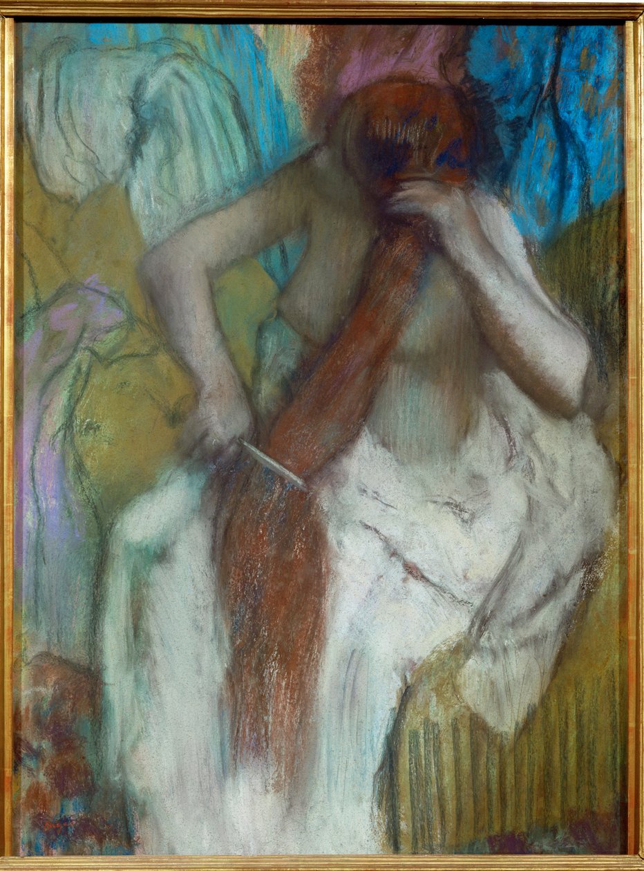 Žena si češe hai (pastel) od Edgar Degas