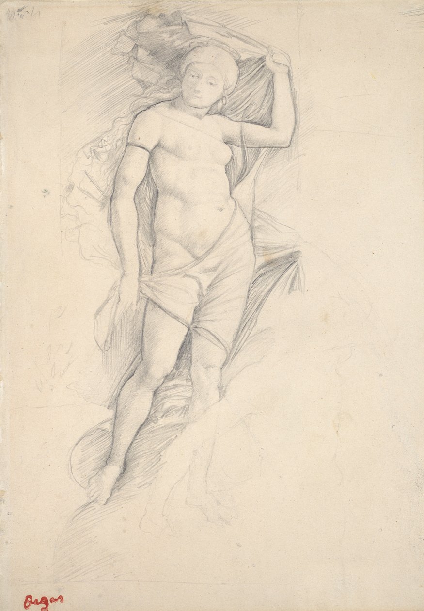 Žena, částečně zahalená, s mírnou Studií kentaura, vpravo dole, konec 19. století od Edgar Degas