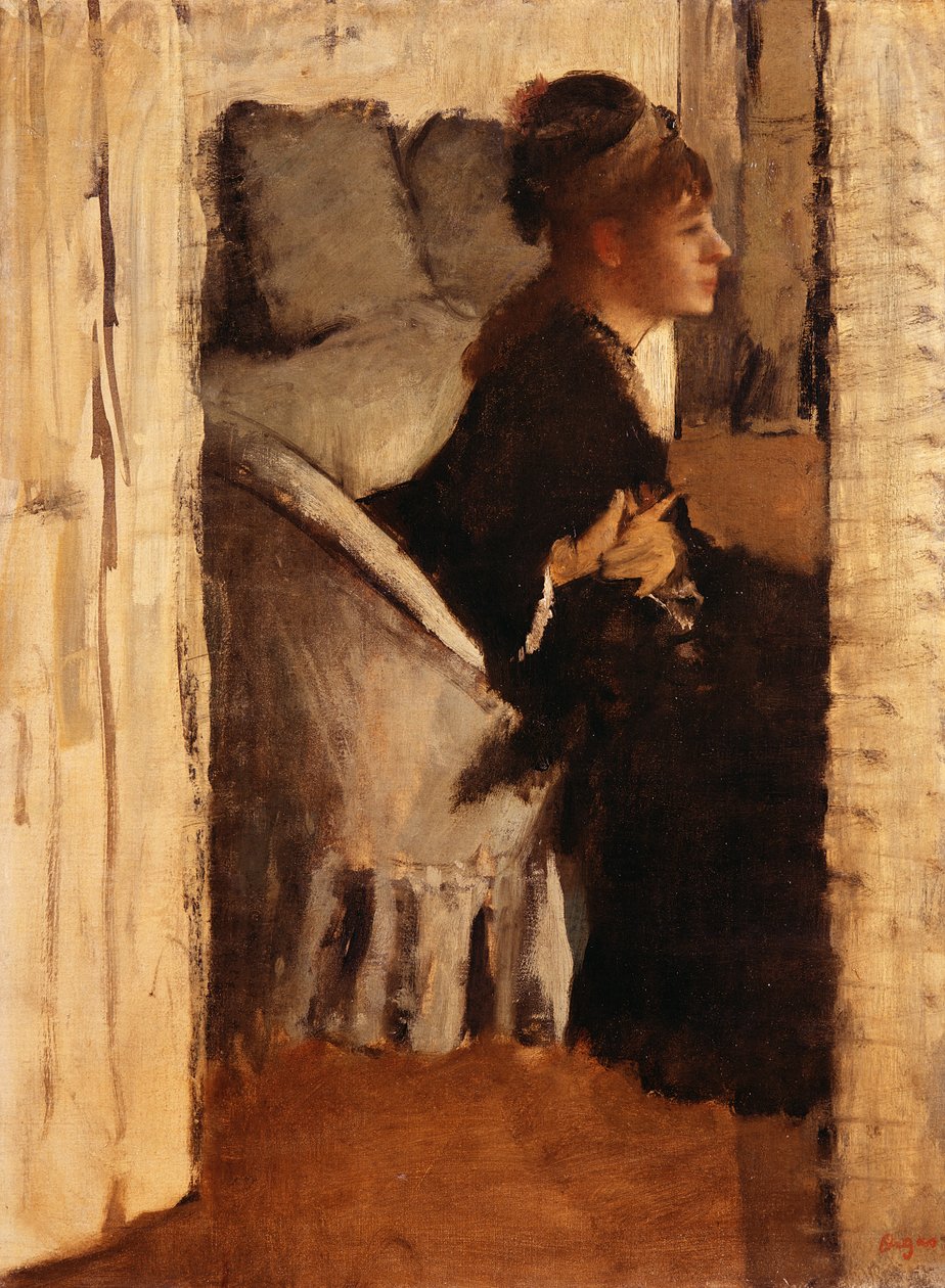 Žena si nasazuje rukavice od Edgar Degas