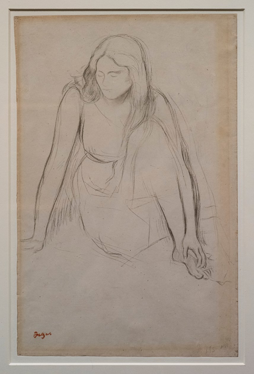 Žena sedí na okraji vody. Kolem 1867-1868. Černá tužka na velínový papír. od Edgar Degas