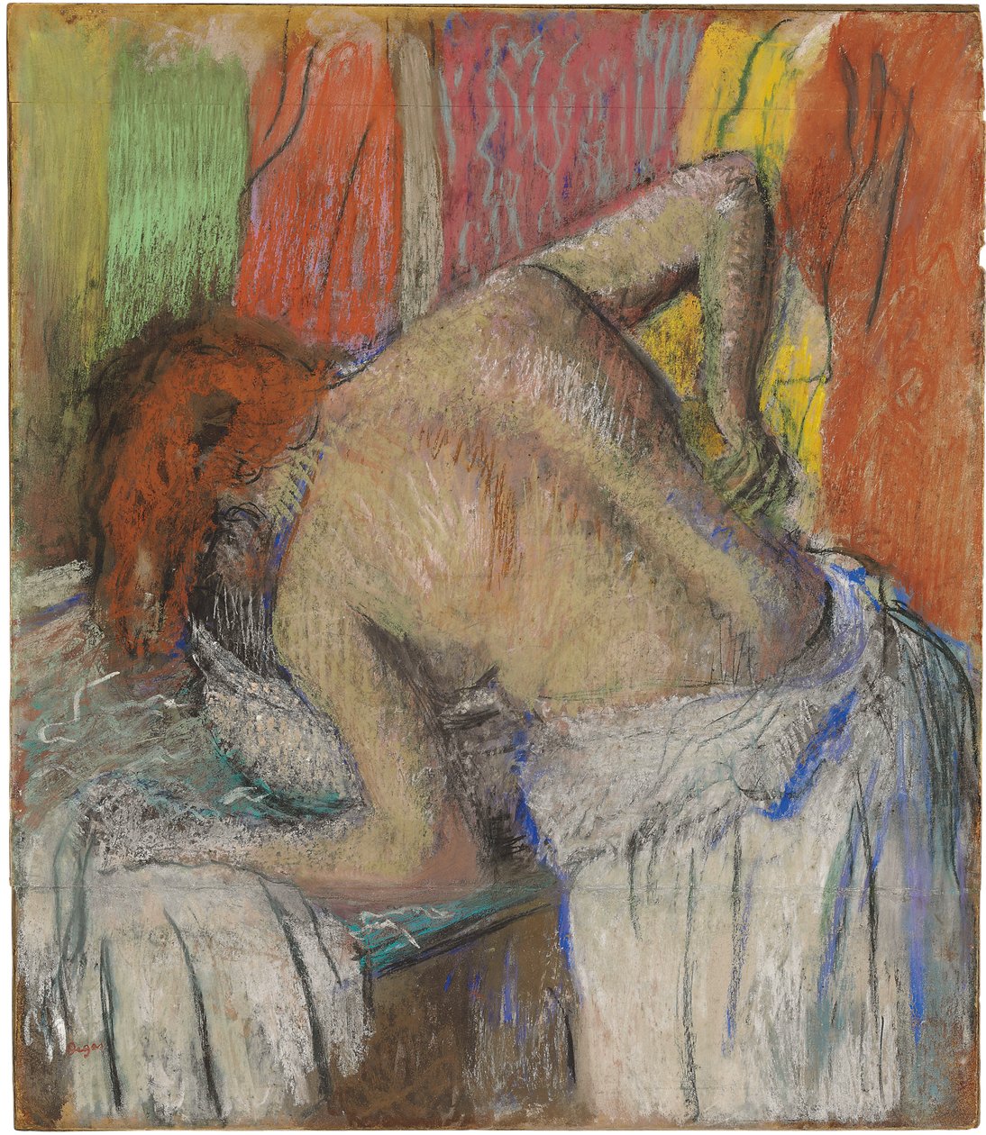 Žena si myje záda, kolem roku 1895 (pastel na spojeném papíru položeném na palubě) od Edgar Degas