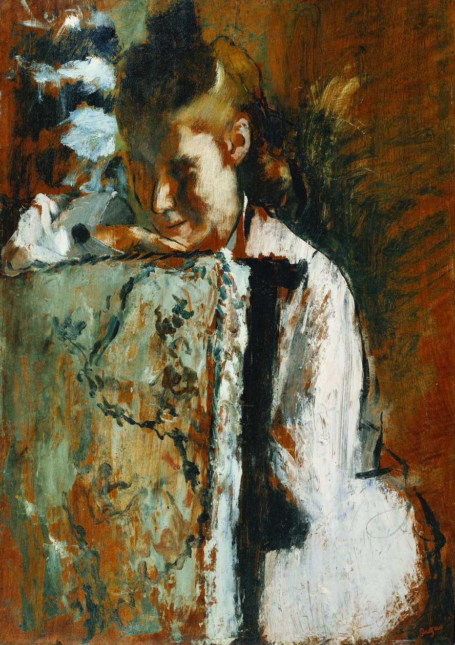 Mladá dívka sedící opřená o opěradlo židle; Mladá dívka sedící opřená o opěradlo křesla, c.1889 od Edgar Degas