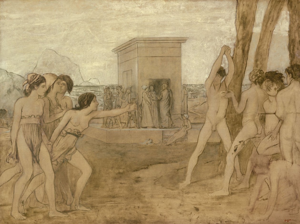Mladé sparťanské dívky vyzývají chlapce od Edgar Degas