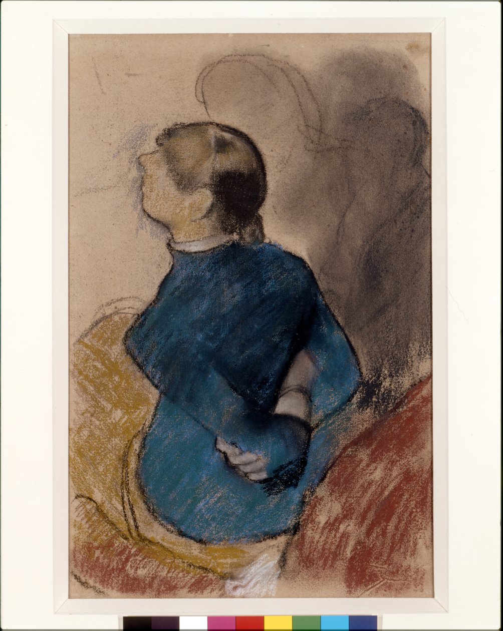 Mladá žena v modrém (pastel přes dřevěné uhlí na lesklém papíře) od Edgar Degas