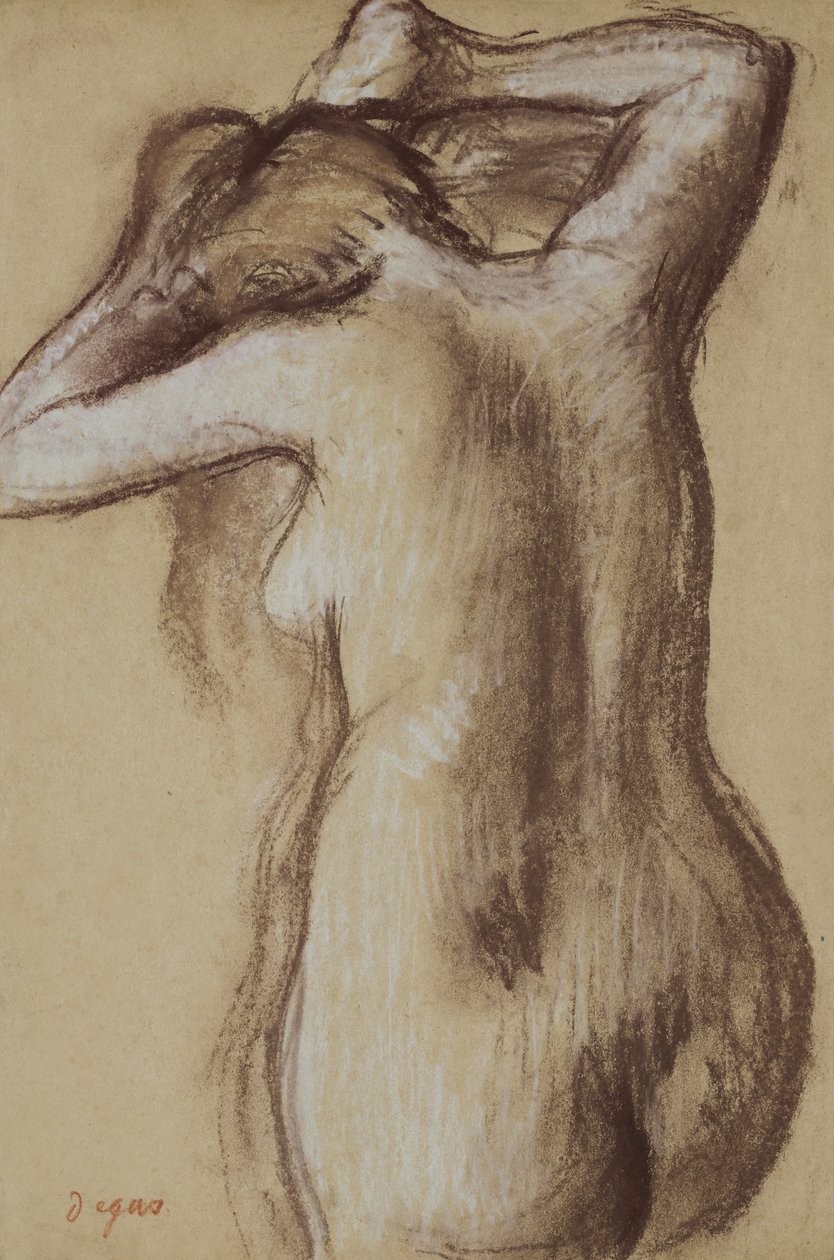 Mladá nahá žena si češe vlasy, asi 1889-90 (pastel na papíře) od Edgar Degas