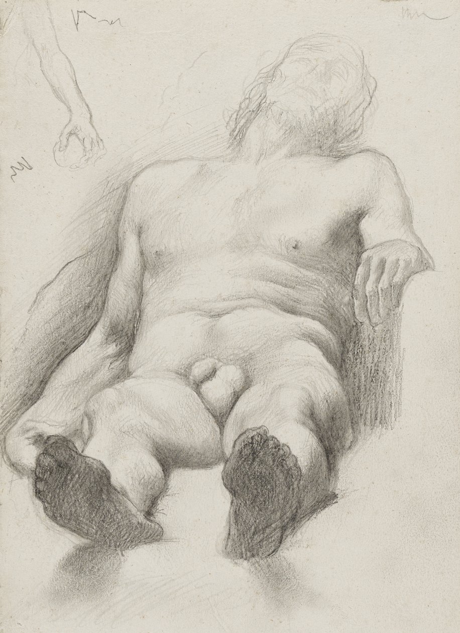 Étude - Homme Nu Couché, 1856-58 (grafit na krémově zbarveném papíře) od Edgar Degas