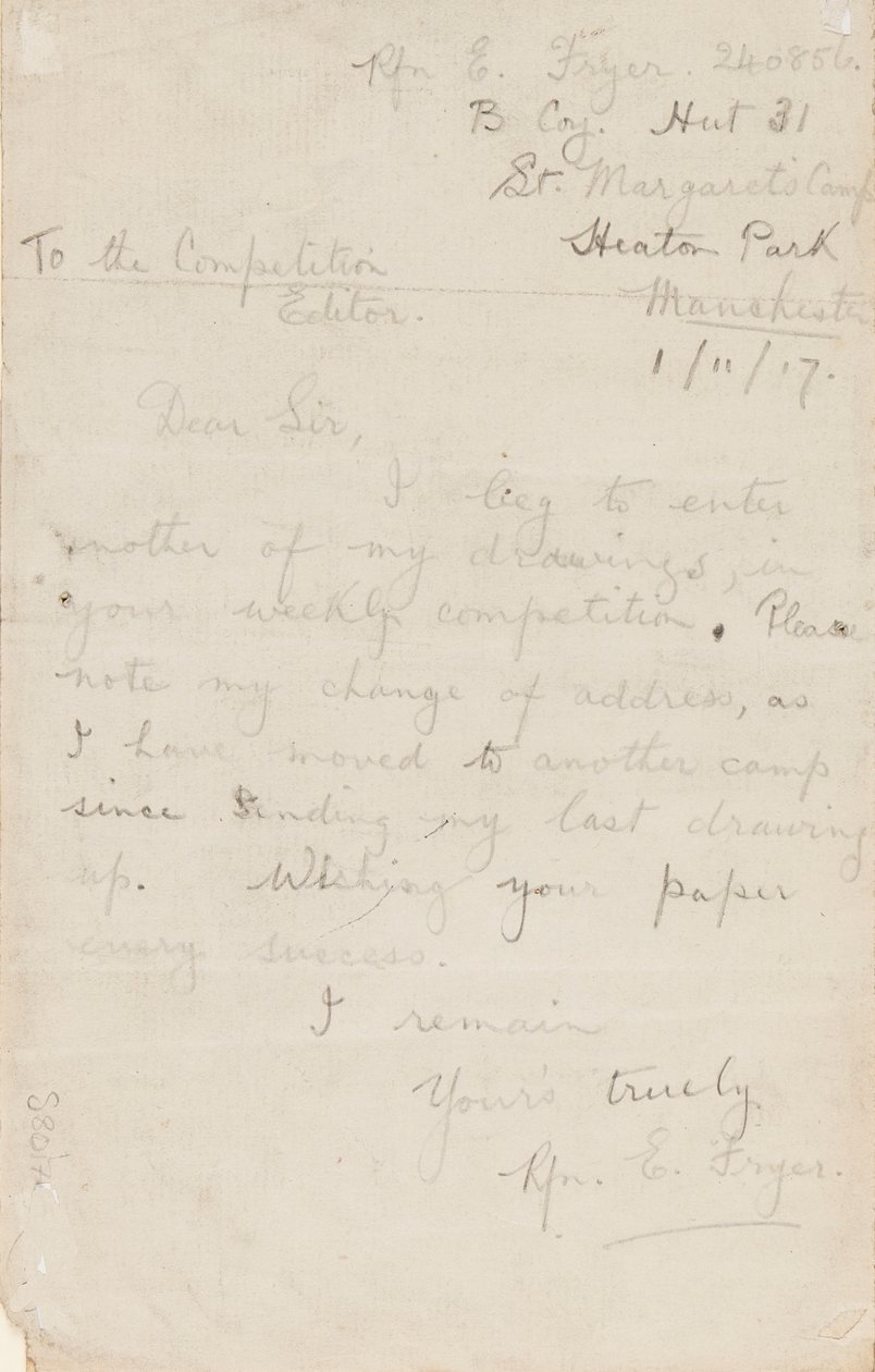 Dopis redaktorovi soutěže novin, 1. listopadu 1917 od Edgar Fryer