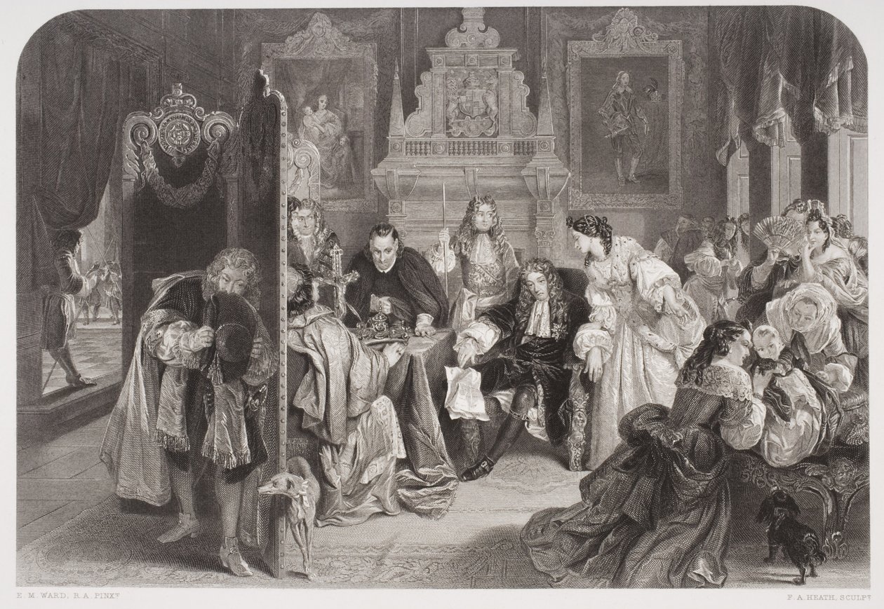 James II (1633-1701) přijímající zprávy o přistání prince Oranžského, vyryl F.A. Heath od Edgar Melville Ward