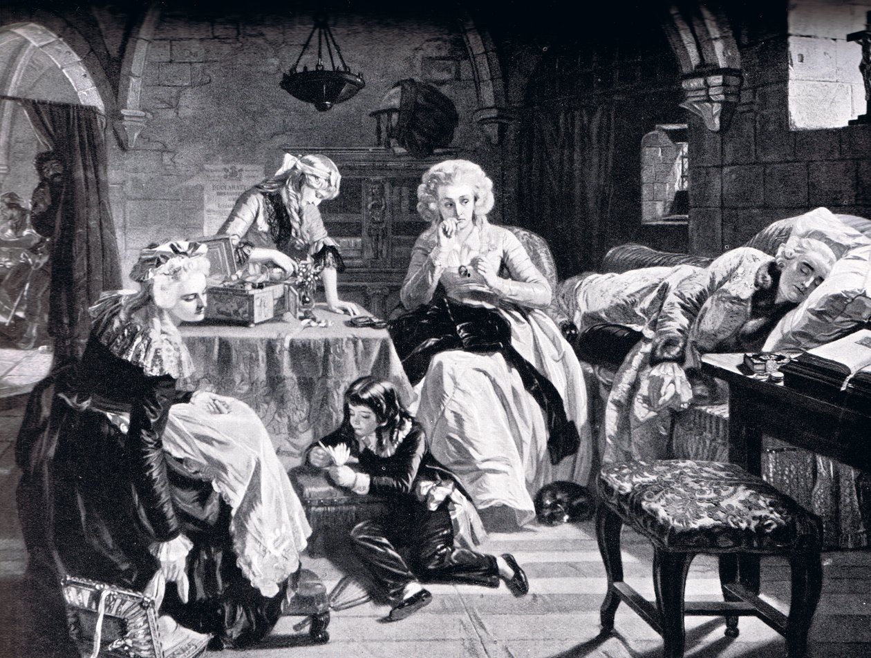 Ludvík XVI. a jeho rodina v Chateau du Temple, z „Historie národů“ od Edgar Melville Ward