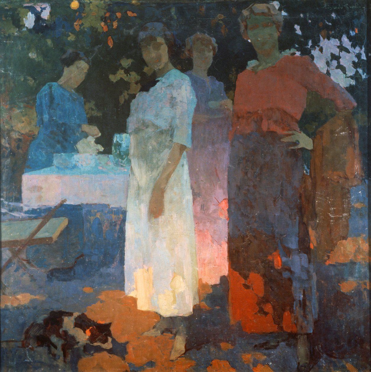 Snídaně v zahradě, Edgardo Curcio (1881-1923), olej na plátně, 82x82 cm. Itálie, 20. století. od Edgardo Curcio