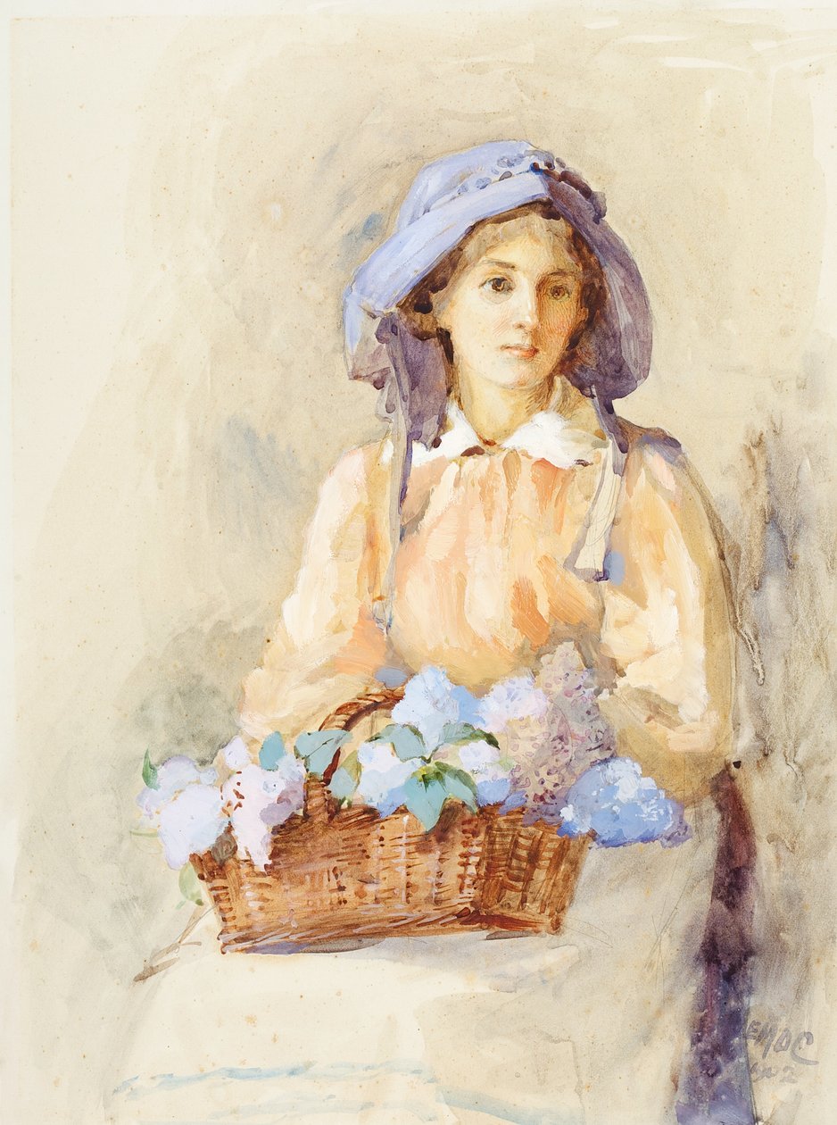 Lilac Sunbonnet, 1902 (wc na papíře) od Edith Mary Dorothy Collingwood