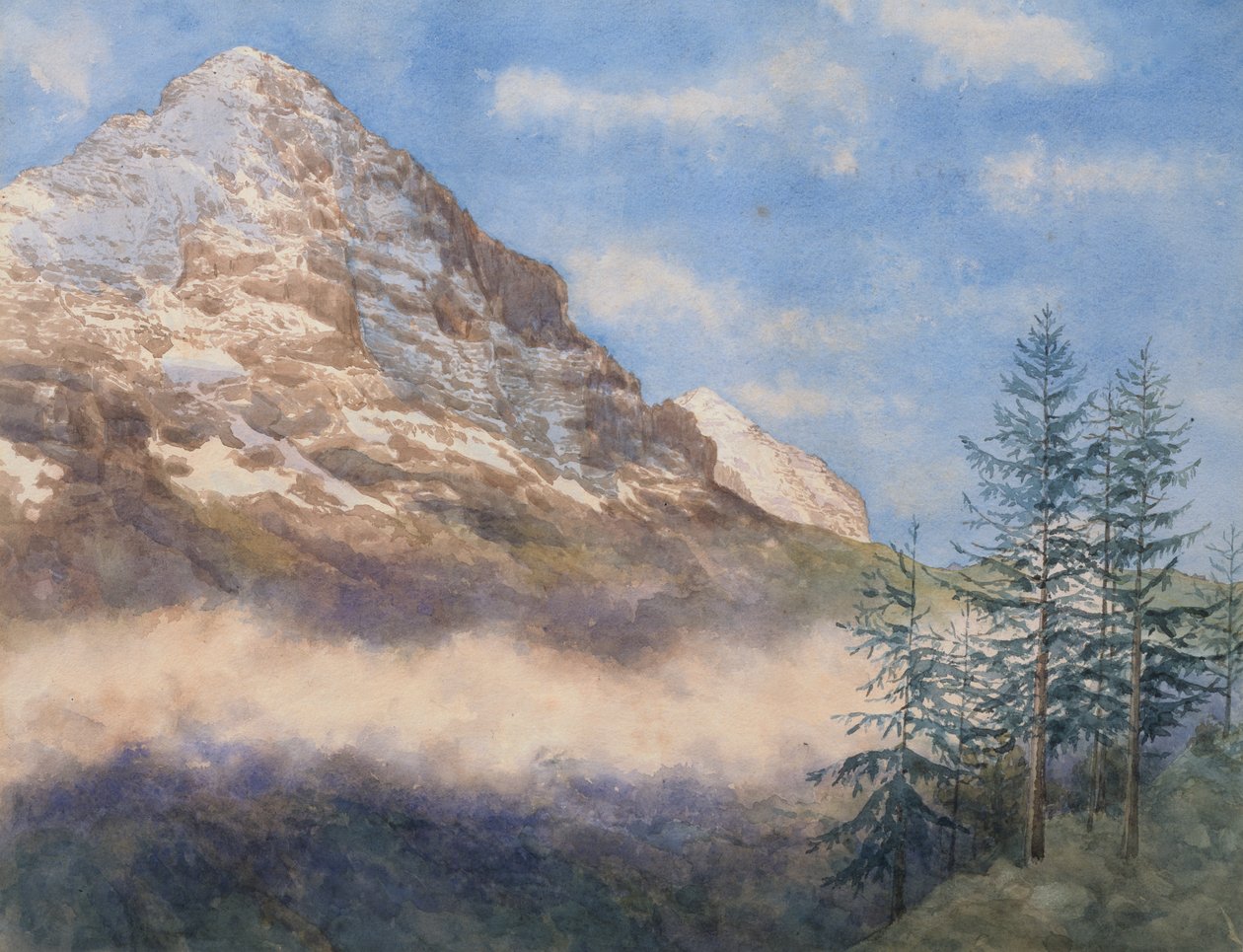 Eiger a Schneehorn (akvarel s kvašem na papíře) od Edith A. Paine