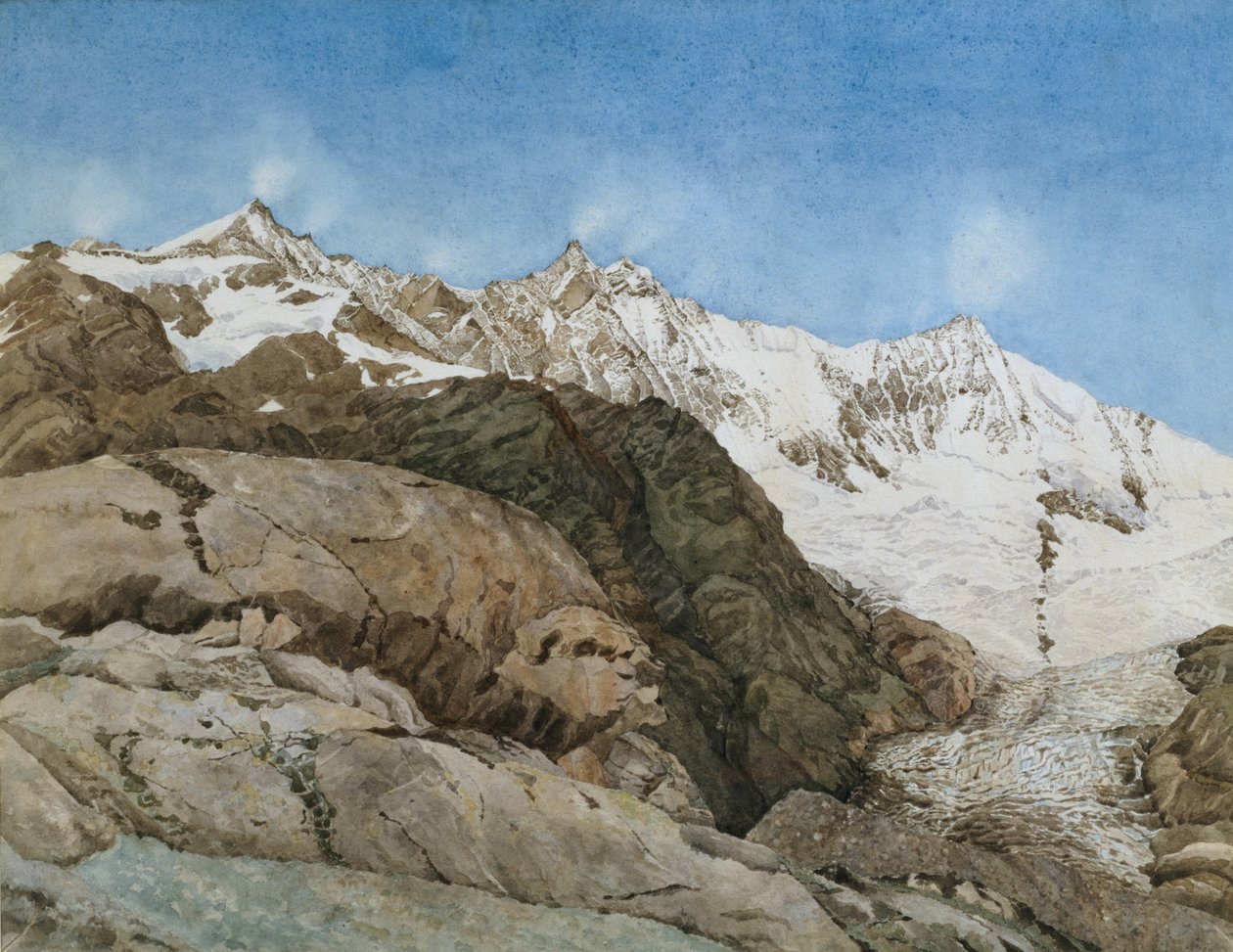 Mischabe Horner ze Saas-Fee, Valais, Švýcarsko (wc s kvašem na papíře) od Edith A. Paine