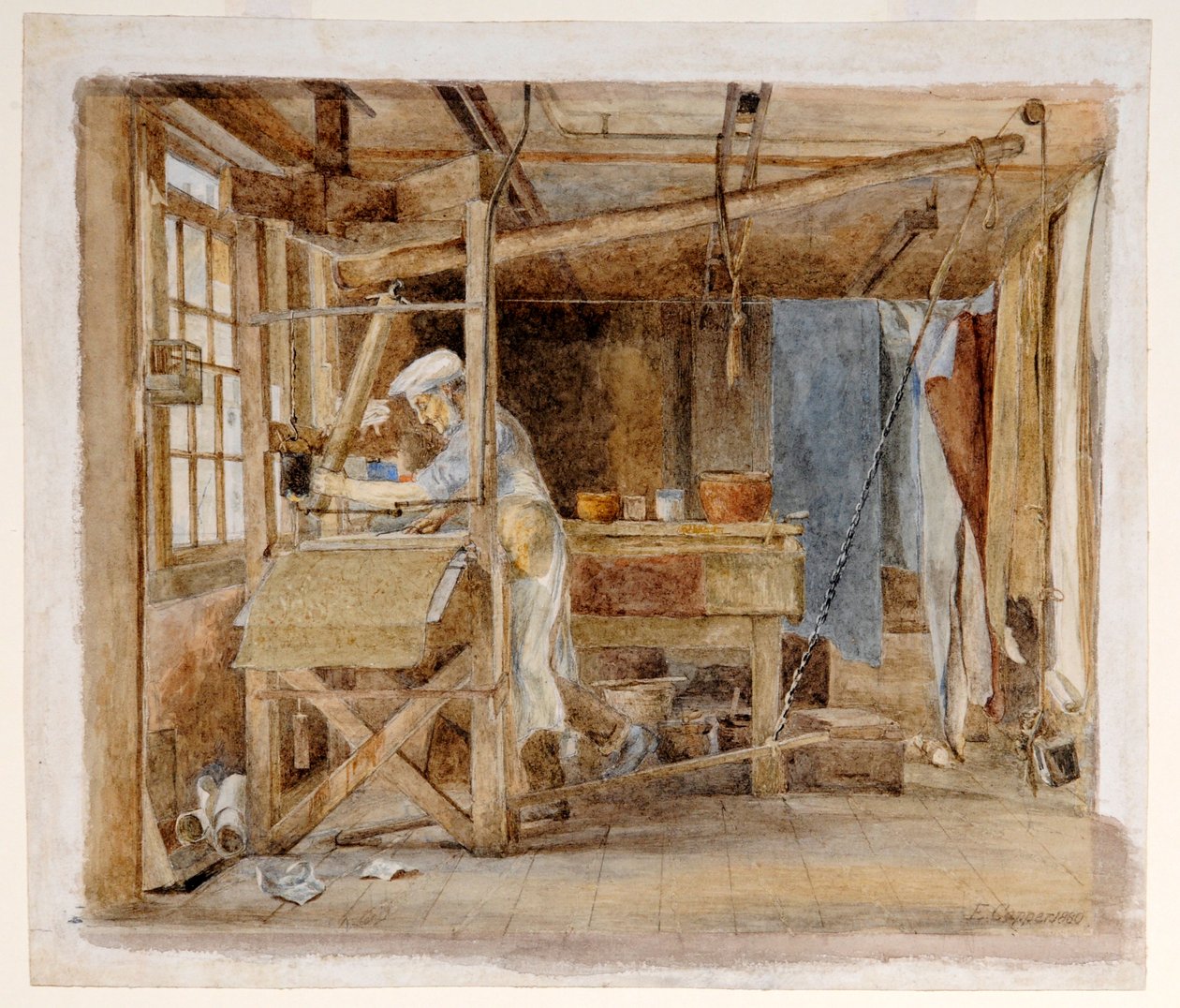 Block Printing at Jeffrey and Co., Liverpool Road, Islington, London, c.1880 (akvarel na papíře) od Edith Capper