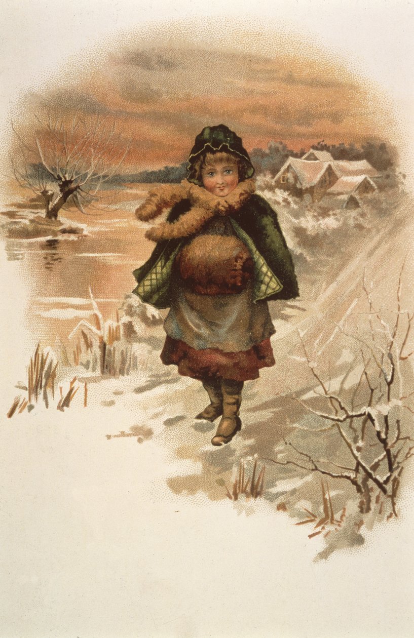 Dívka na zasněžené silnici, ilustrace z filmu Kde žijí lilie, 1889 od Edith S. Berkeley