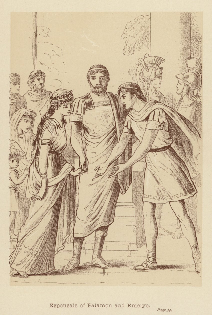 Espousaly Palamona a Emelye (litografie) od Edith Scannell