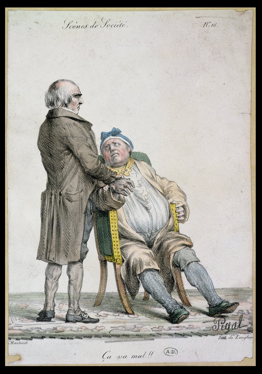 „Nejste moc v pořádku!“, vyobrazení bohatého doktora, vyryté Langlumem (fl.1822-24) 1825 od Edme Jean Pigal