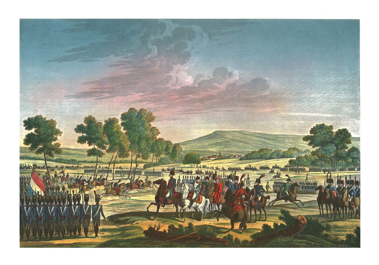 Manévrování císařské gardy v přítomnosti dvou císařů v Tilsitu, 28. června 1807, c1850 od Edme Bovinet