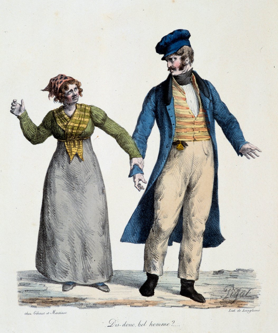 Prostituce: „“Řekni tak hezký muž““ – Populární scény Edme Jean Pigal (1798-1872), litogafie 1824 – Musee Dobree, Nantes od Edme Jean (after) Pigal