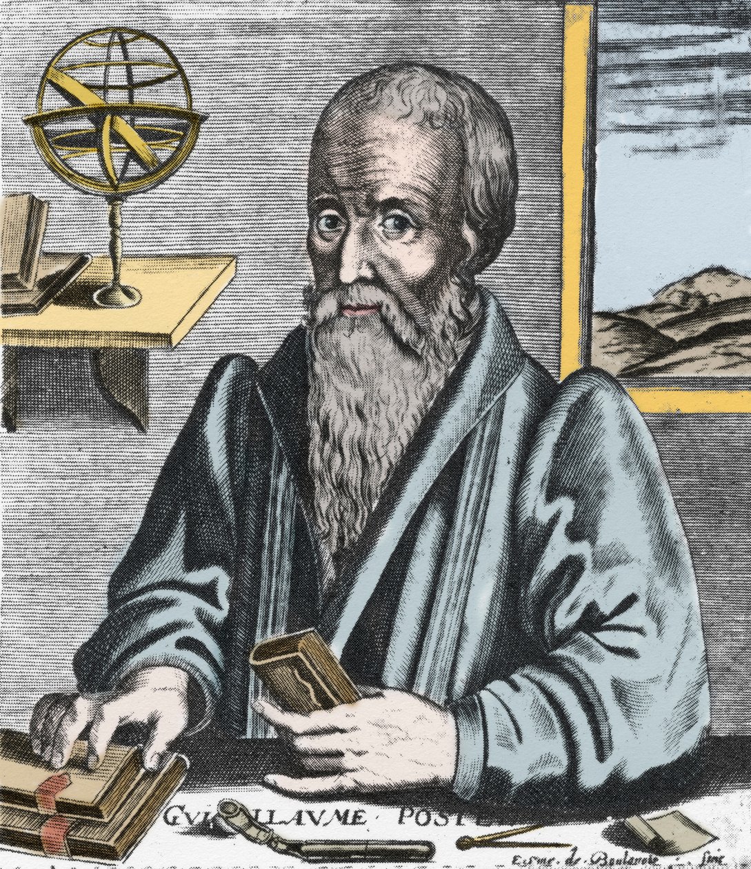 Portrét Williama Postela (1510-81) - Portrét Guillauma Potela (1510-1581) orientalisty, filologa a teosofie francouzské katolické denominace. Rytina Edme de Boulonois. od Edme de Boulonois