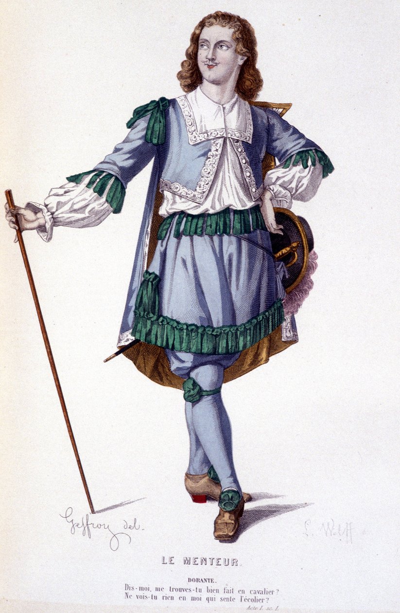 Postava Dorante v komedii Le Menteur - Plné divadlo: (Sbírka her Corneille) kresba Geffroy, rytina L. Wolff - ed. Laplace, Sanchez and Co., Paříž 1884 od Edmond Aime Florentin Geffroy