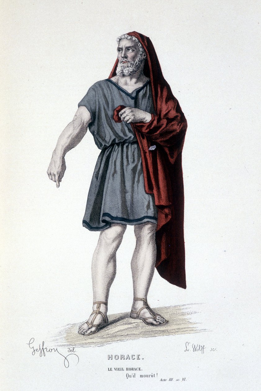 Postava starého Horáce v tragédii Horace - plné divadlo: (Sbírka her Corneille) kresba Geffroy, rytina L. Wolff - ed. Laplace, Sanchez et Cie, Paříž 1884 od Edmond Aime Florentin Geffroy