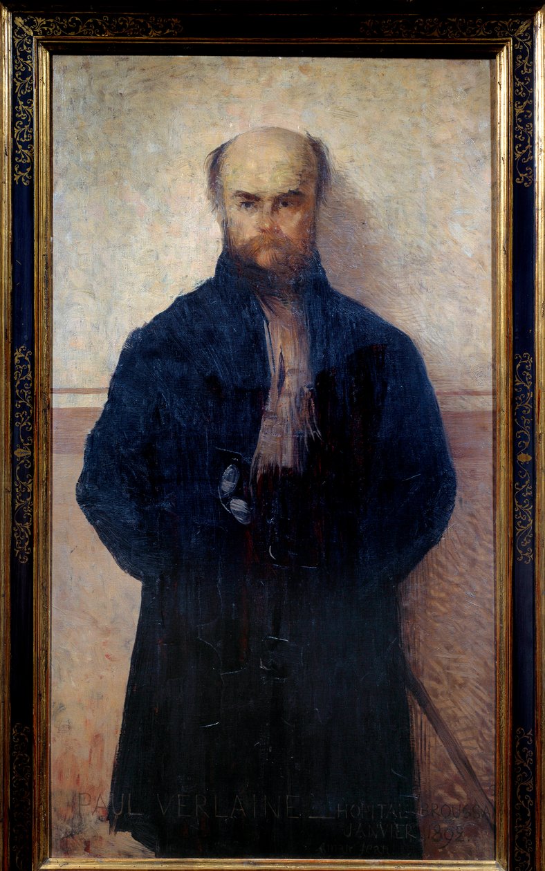 Portrét Paula Verlaina (1844 - 1896) francouzského básníka a spisovatele. Obraz Edmonda Francoise Aman Jean (Aman-Jean, Amand Jean, Aman-Jean od Edmond François Aman Jean