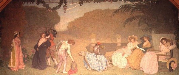 Mladé dívky sledující divadlo pod širým nebem od Edmond François Aman Jean