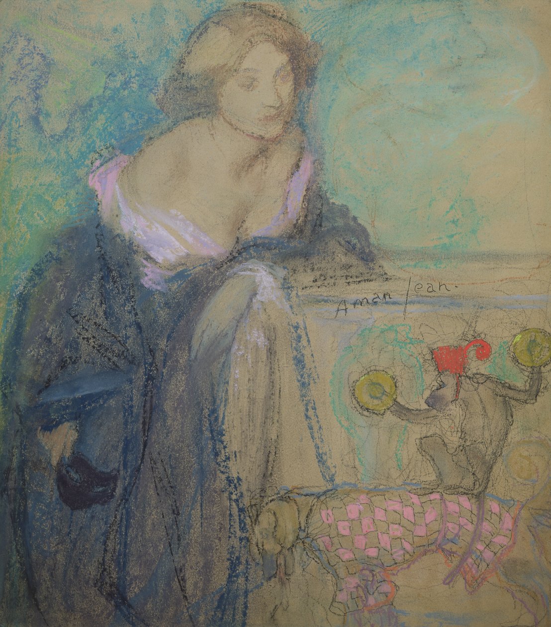 Žena s maskou, 1911 (pastel na papíře) od Edmond François Aman Jean