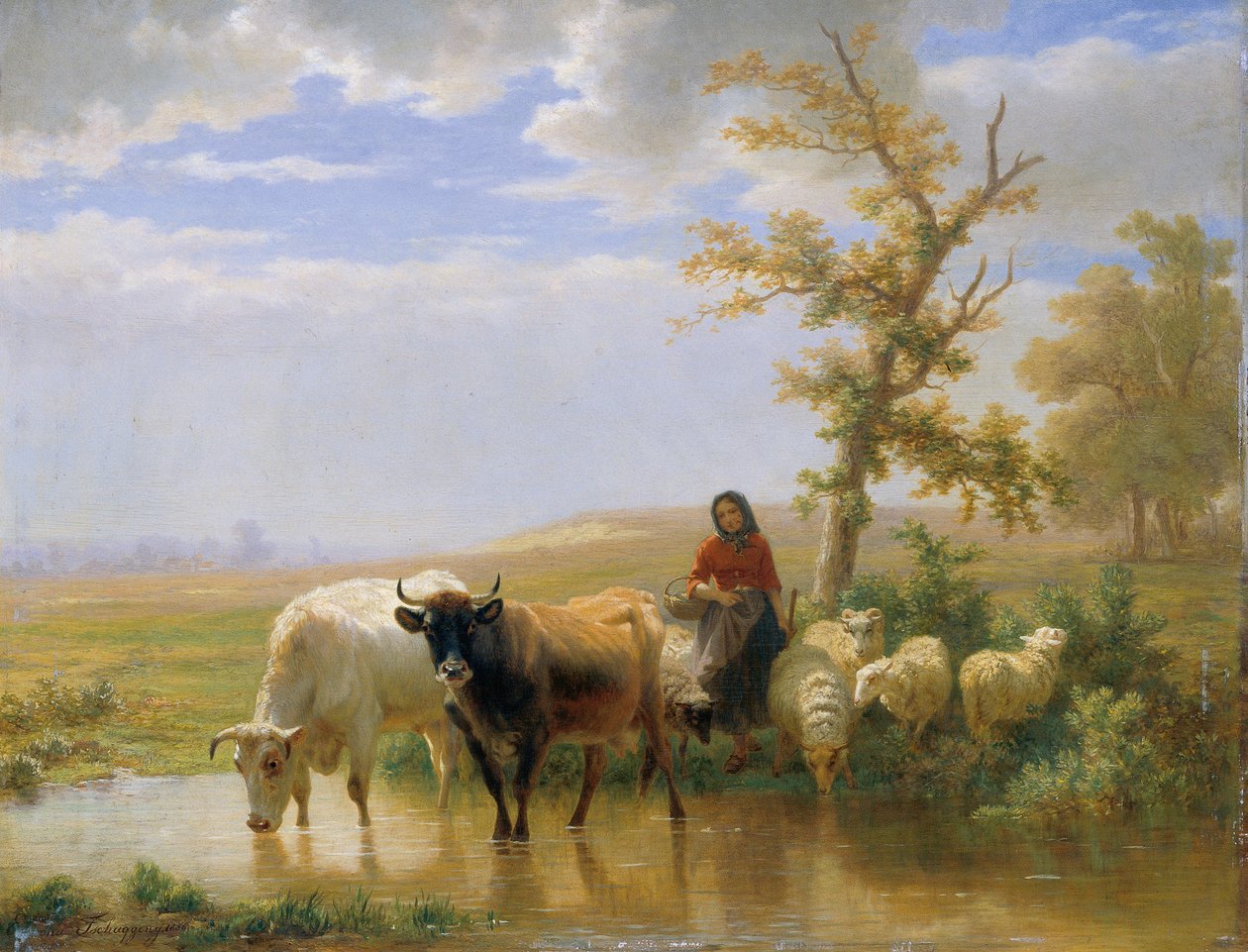 krávy a ovce od Edmond Jean Baptiste Tschaggeny