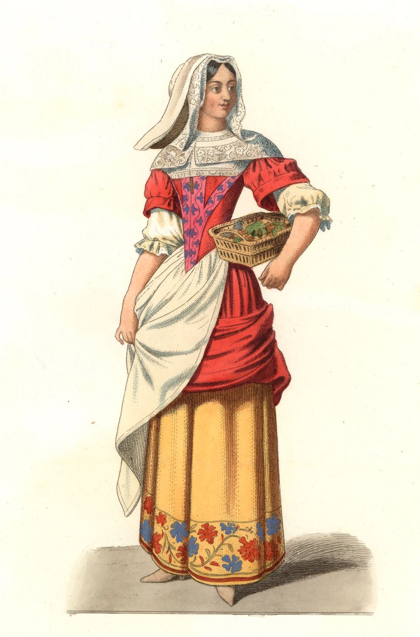 Francouzský rolník 17. století, z rytiny Jean Saint Jean - Litografie z ilustrace Edmonda Lechevalliera-Chevignarda (1825-1902), z „Costumes historiques des 16th od Edmond Lechevallier Chevignard