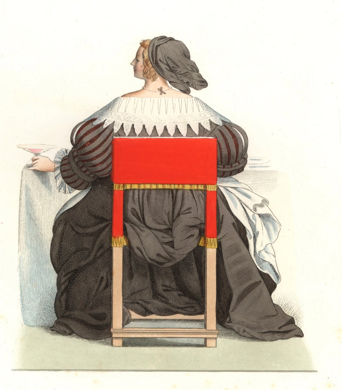 Francouzka 17. století, podle rytiny Abrahama Bosse (1602-1676) - Litografie podle ilustrace Edmonda Lechevalliera-Chevignarda (1825-1902) z knihy "Costumes historiques des 16th". od Edmond Lechevallier Chevignard