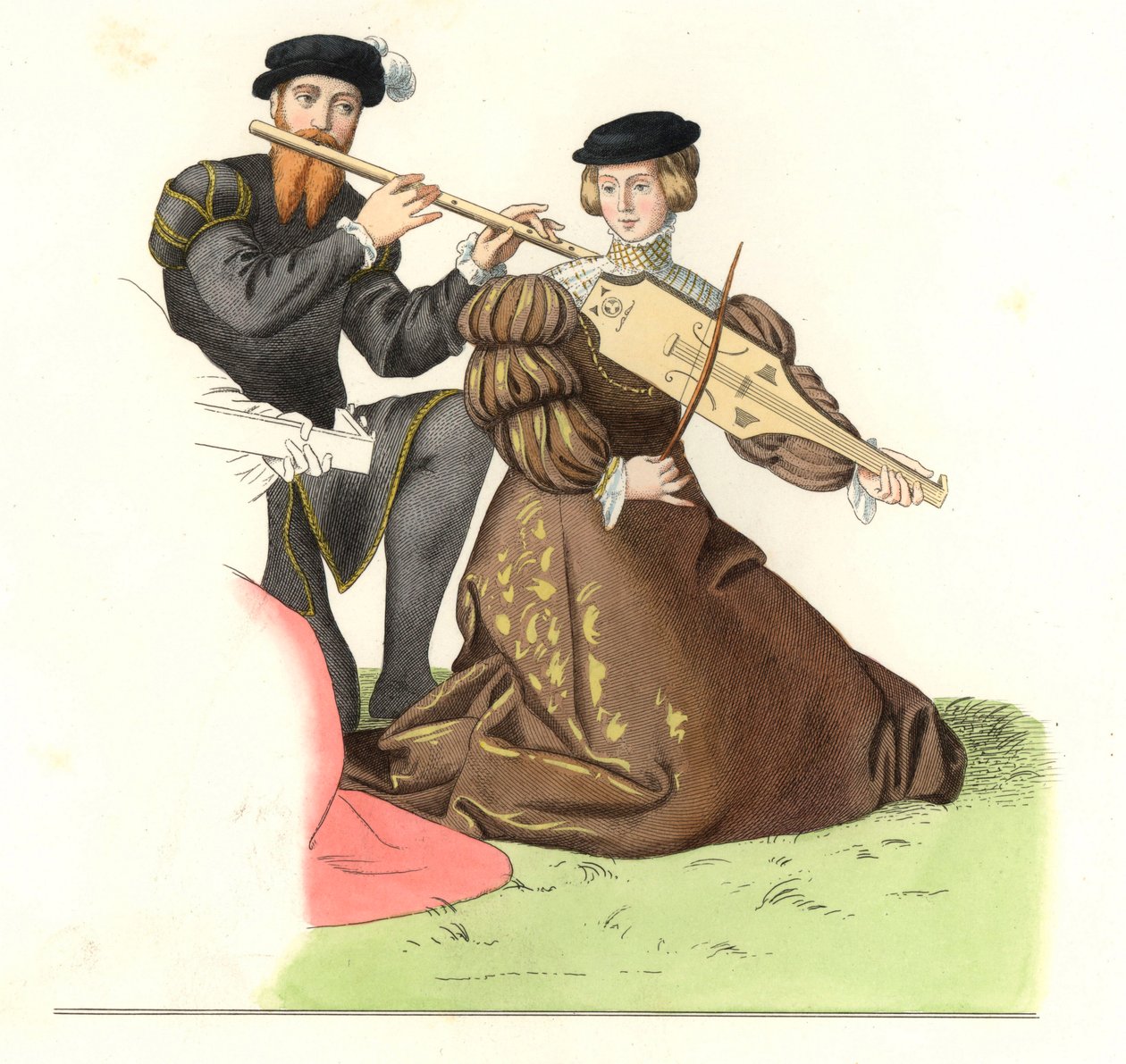 Gentilhomme et dame, pár anglických hudebníků od Edmond Lechevallier Chevignard