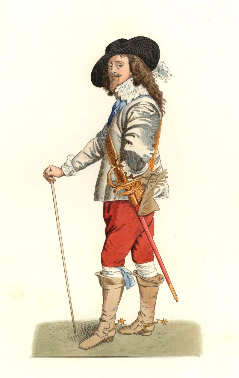 Anglický král Karel I. (1600-1649), podle portrétu z roku 1635 od Antonie Van Dycka (1599-1641) - Litografie ilustrace Edmonda Lechevallier-Chevignarda (1825-1902), z „Costumes historiques des 16e od Edmond Lechevallier Chevignard