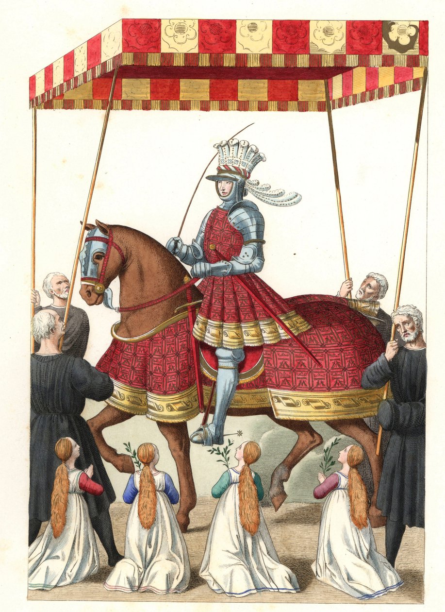 Francouzský král Ludvík XII. (1462-1515), podle miniatury Jeana Marota (nebo Desmarets, cca 1450-cca 1526) - Litografie z ilustrace Edmonda Lechevalliera-Chevignarda (1825-1902), z „historických kostýmů 16. od Edmond Lechevallier Chevignard