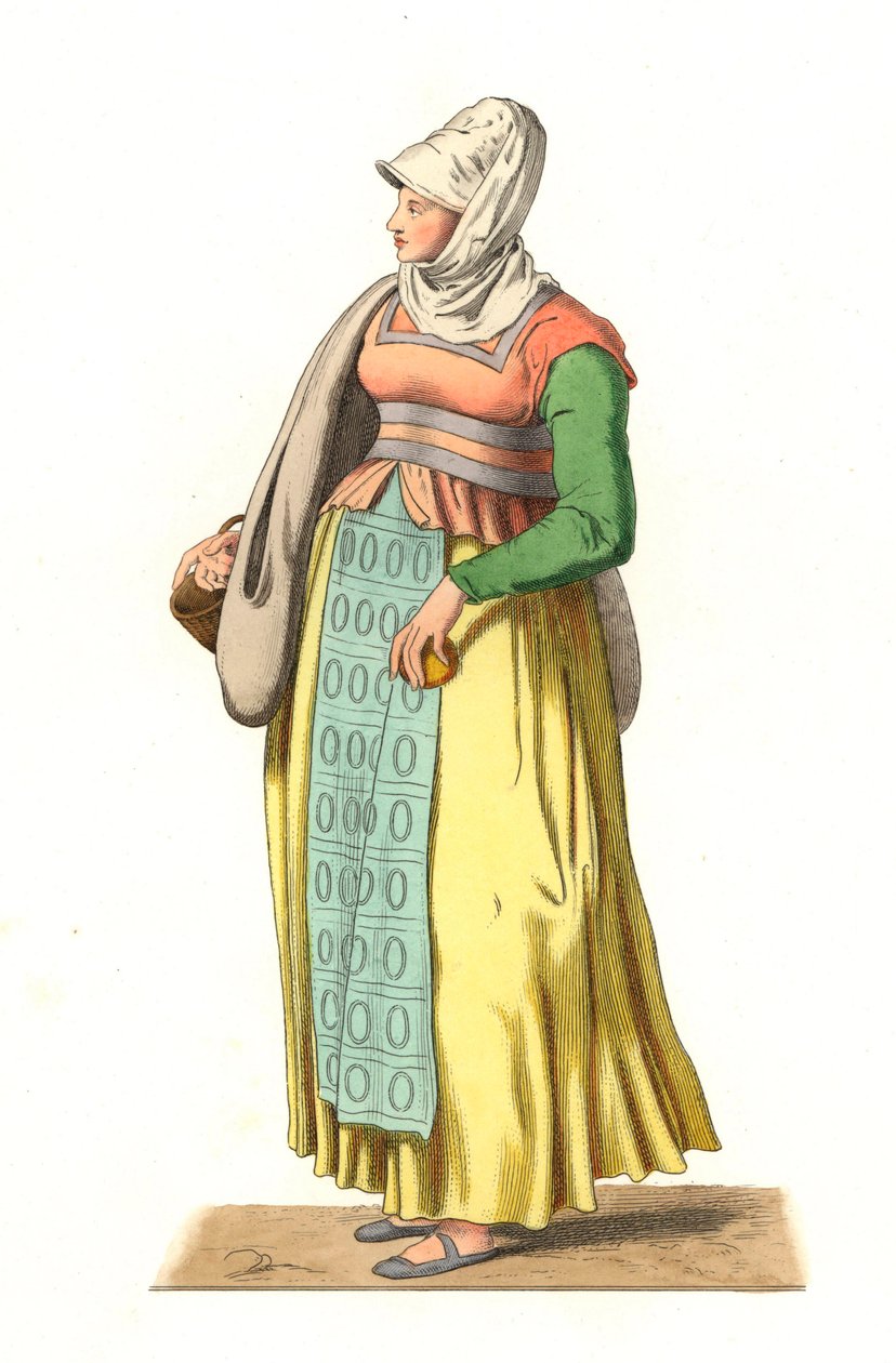 Portugalský rolník 16. století - Litografie podle ilustrace Edmonda Lechevallier-Chevignarda (1825-1902), z „“ Costumes historiques des 16th od Edmond Lechevallier Chevignard