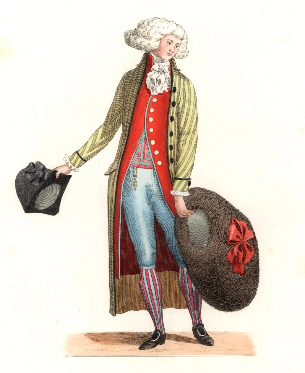 Mladý Francouz v módě 18. století - Litografie podle ilustrace Edmonda Lechevallier-Chevignarda (1825-1902), z „Costumes historiques des 16th od Edmond Lechevallier Chevignard