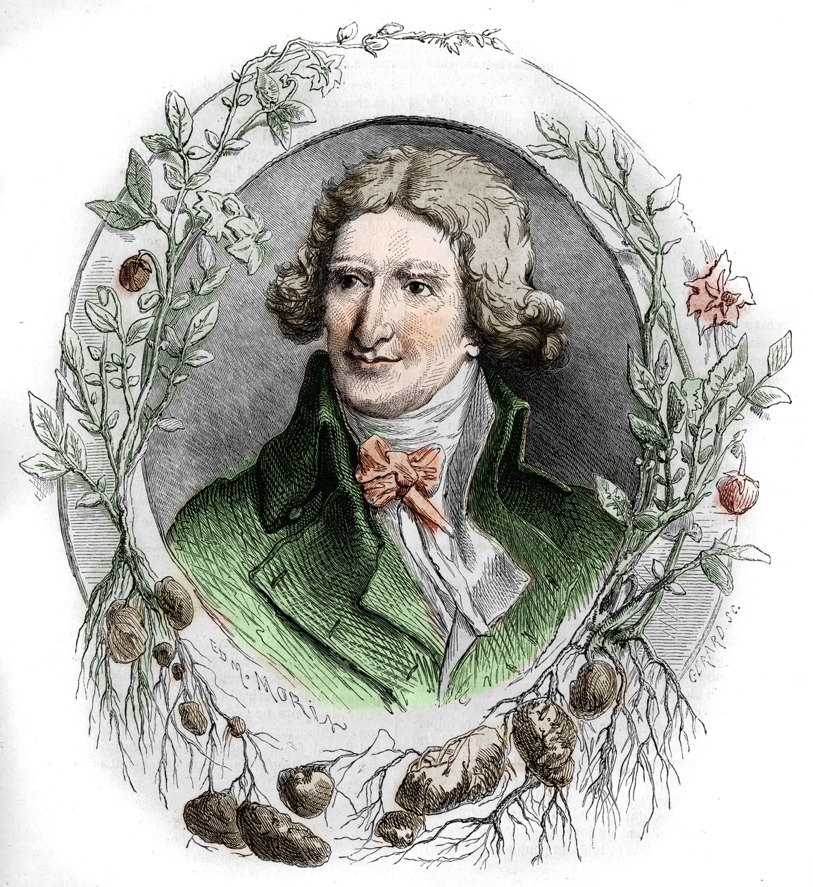 Portrét Antoina Augustina Parmentiera (1737-1813), francouzského vojenského lékárníka a agronoma. Rytina Edmonda Morina od Edmond Morin