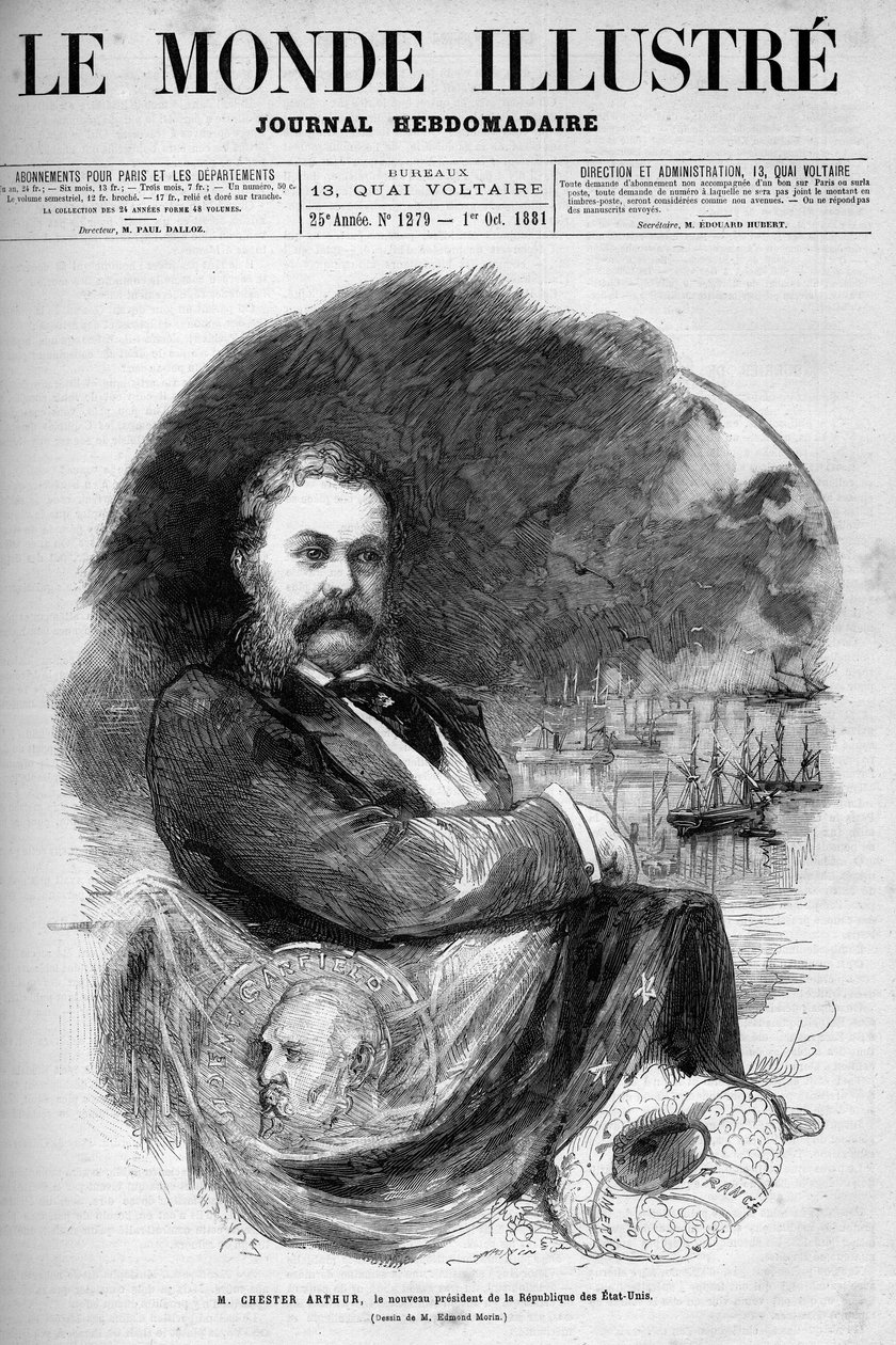 Portrét Chestera Alana Arthura (1830-1886), prezidenta Spojených států. Rytina Edmonda Morina. Jeden z „The Illustrous World“ č. 1279 z 1. října od Edmond Morin