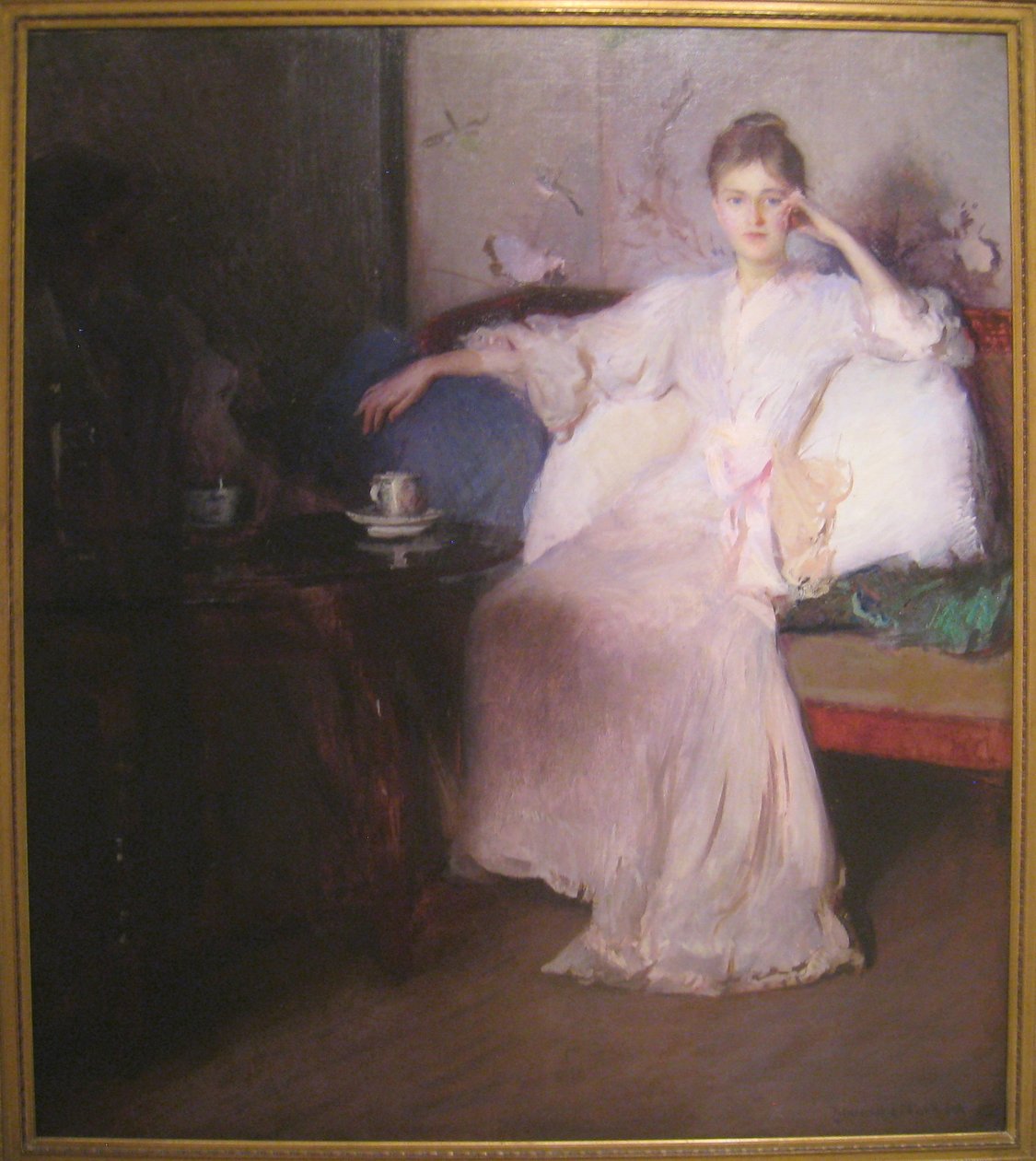 Aranžmá v růžovém a šedém odpoledním čaji od Edmund Charles Tarbell