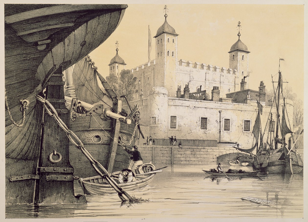 Pohled na londýnský Tower od Temže, asi 1840 od Edmund Patten