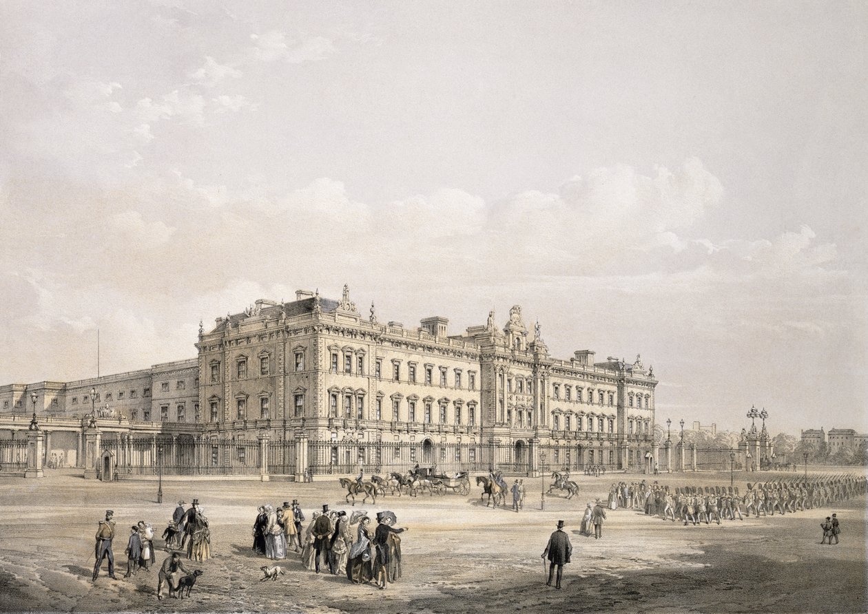 Buckinghamský palác, ryl Thomas Picken (fl.1838-d.1870), pub. 1852 od Lloyd Bros. und Co. (litografie) od Edmund Walker