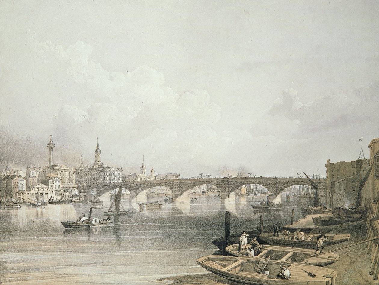 London Bridge, shora most, ryl William Simpson (1823-99), hospoda. 1852 od Lloyd Bros. und Co. (litografie) od Edmund Walker