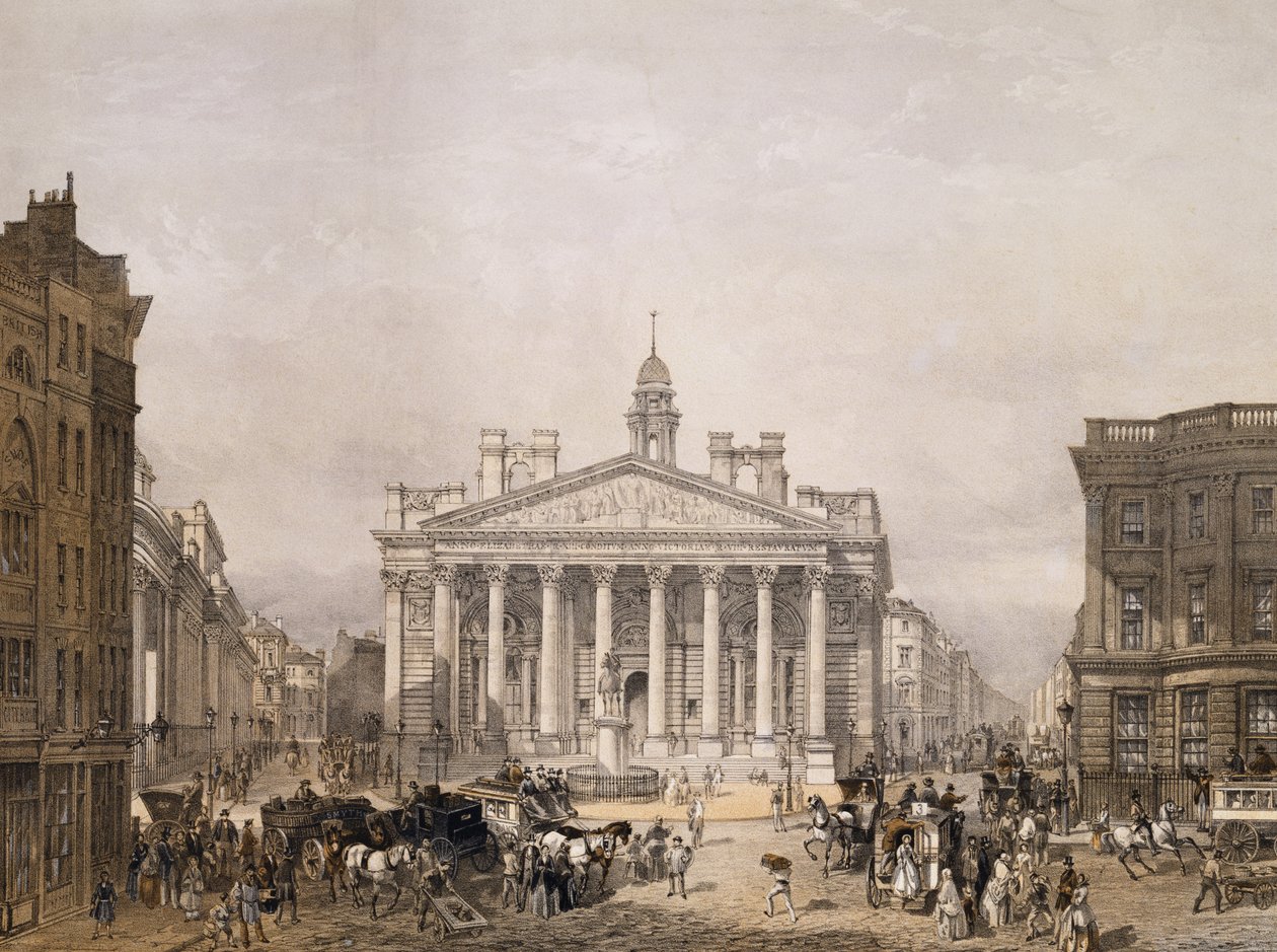 Royal Exchange a The Bank of England, hospoda. 1852 od Lloyd Bros. und Co. (litografie) od Edmund Walker