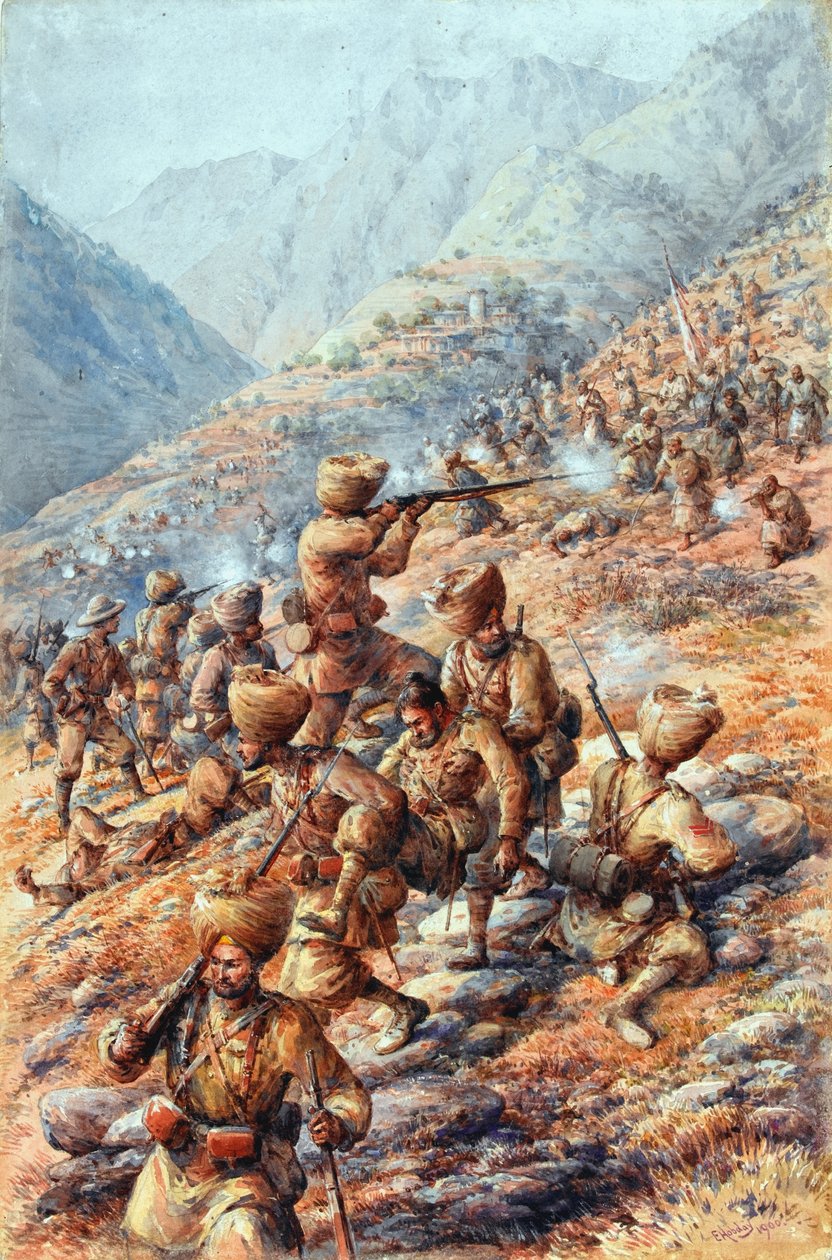 35. (sikhský) pluk bengálské pěchoty, Malakandské polní síly, odrážející útok příslušníků kmene od Edmund Arthur Ponsonby Hobday