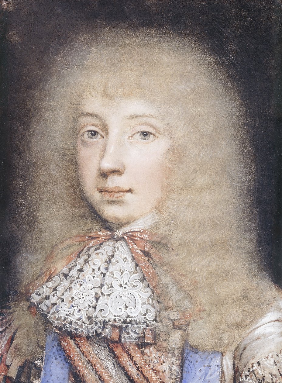 Portrét Edwarda Stuarta, délka poprsí, s vlajícími vlasy a krajkovým pažbou, od Edmund Ashfield