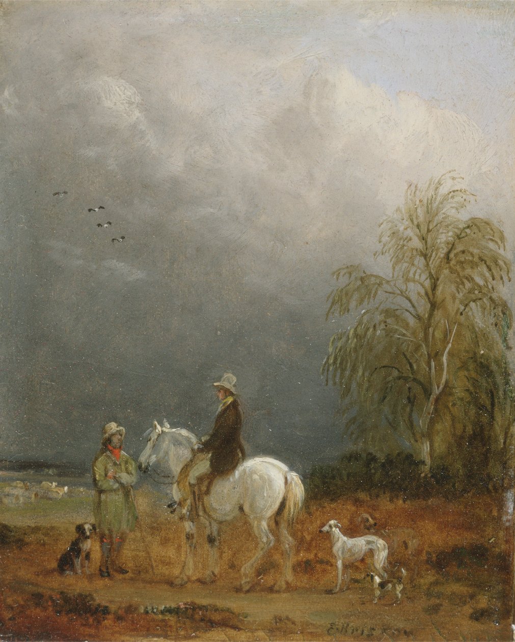 Cestovatel a pastýř v krajině (olej na palubě) od Edmund Bristow