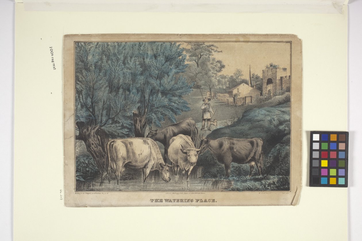 The Watering Place (ručně kolorovaná litografie) od Edmund Burke Kellogg