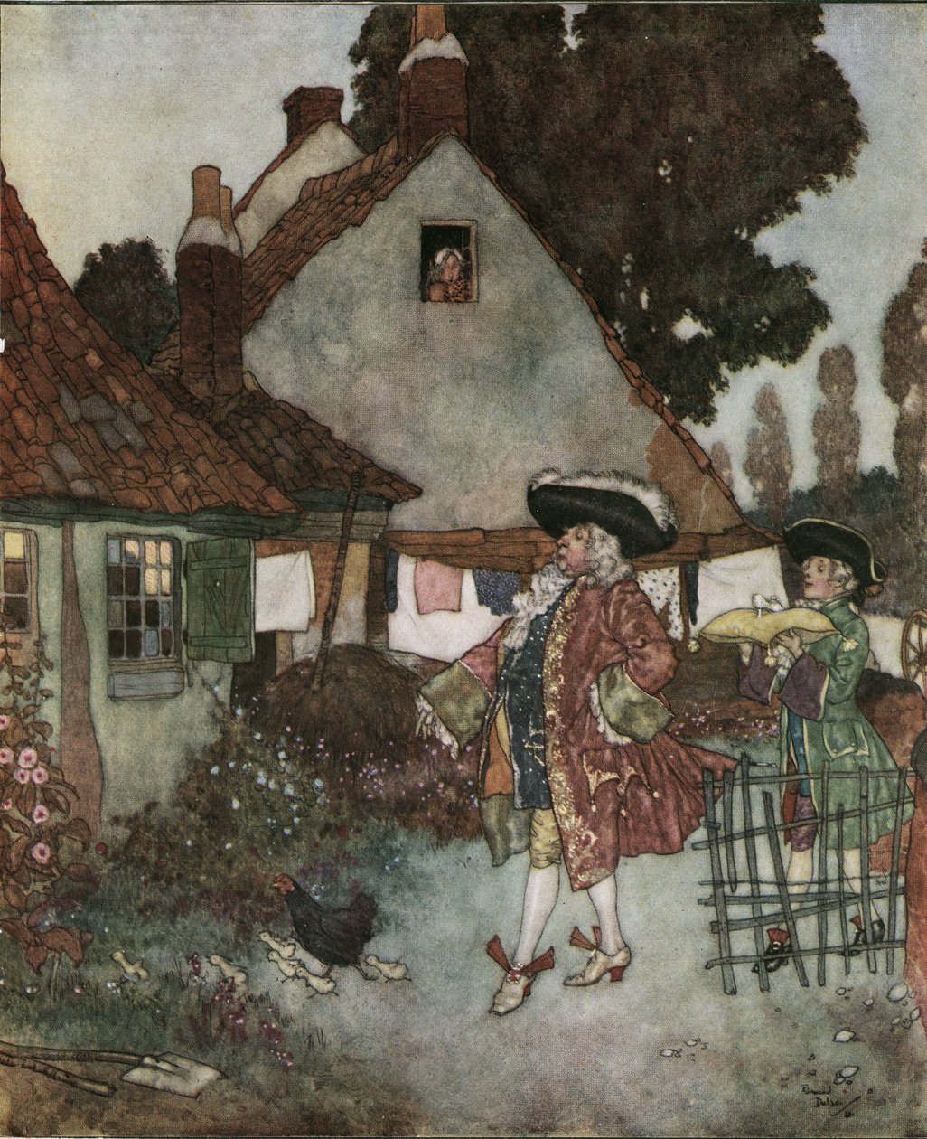 Popelka: ministr hledá ve všech chalupách a domech království dívku, která ztratila svůj střevíček (litografie), cca 1910. od Edmund Dulac