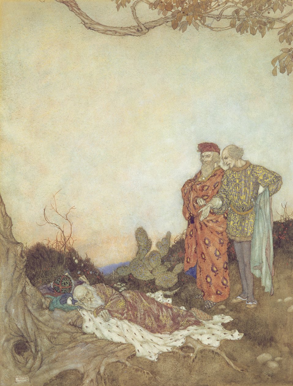 Ilustrace k filmu Bouře, 2. dějství, 1. scéna od Edmund Dulac